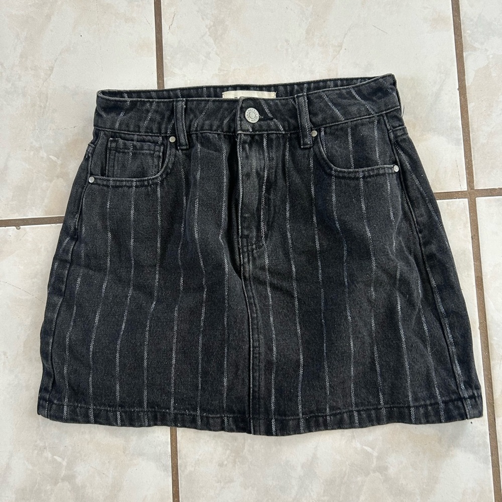 PacSun Black Pinstriped Denim A-Line Mini Skirt